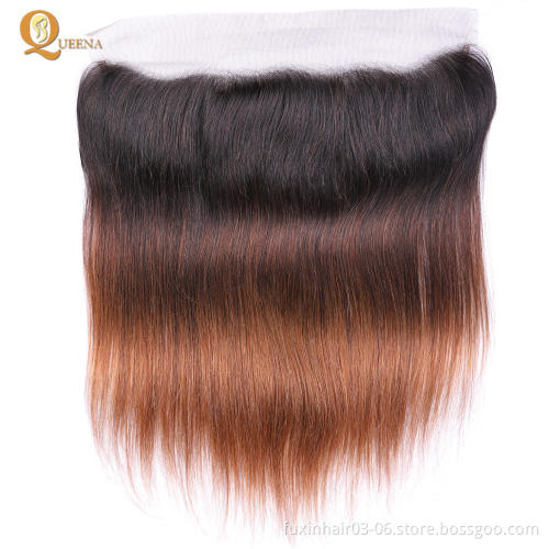 100% Cuticle Aligned Virgin Hair 1B/4/30 Remy Virgin Brazilian Human Hair Ombre Hair Weft 3 Bundles with Ear to Ear Lace Frontal